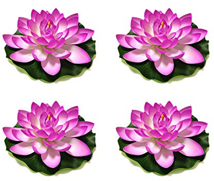 Superdream 4PCS Large Artificial Floating Lotus Flowers, Home Garden Pond Aquarium Wedding Decor (7inch) (Purple)