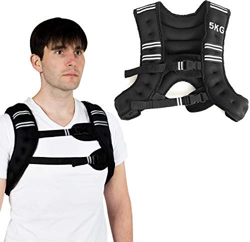 COSTWAY Gilet Lesté de 5KG Réglable pour Cross Training Bande Réflectrice Noir Veste Lesté pour Entrainement et Musculation (5KG)