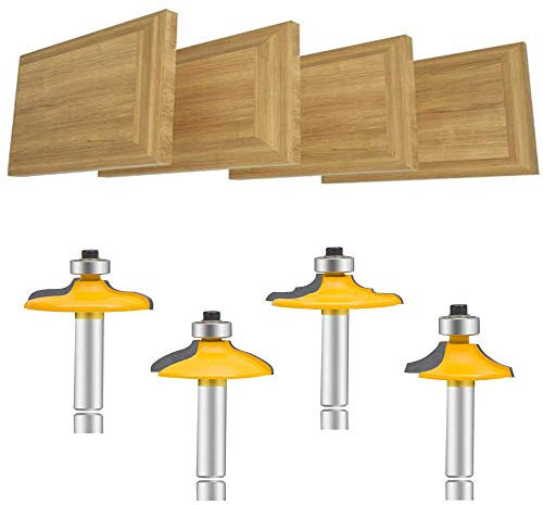 LEATBUY Router Bit Set 1/4-Inch Shank Door&Drawer Front Edging 4 PCS, Woodworking Milling Cutter Tools, Carbide CNC Router Grooving Mill Tool(1/4 Square)