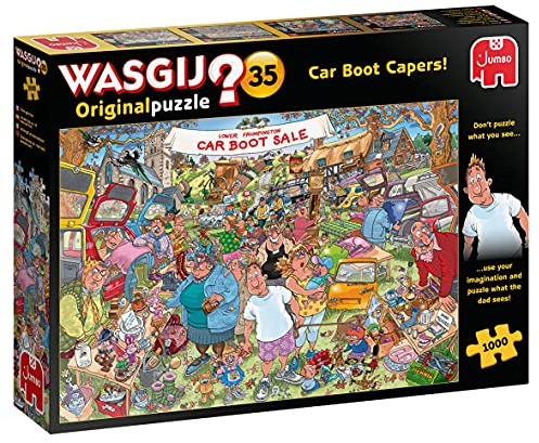 Wasgij Original 35, Car Boot Capers - 1000 Piece Jigsaw Puzzles for Adults - Fun, Challenging & Brainteasing Adults Jigsaw Puzzle - Uncover the Puzzle - 100% Recycled Cardboard - 1000pcs - Jumbo