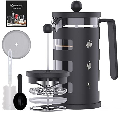 RAINBEAN Cafetiere 2 Cups, French Press Coffee Maker Easy Cleaning Cafeteria, Heat Resistant Borosilicate Glass, 350ml/12 oz, Black