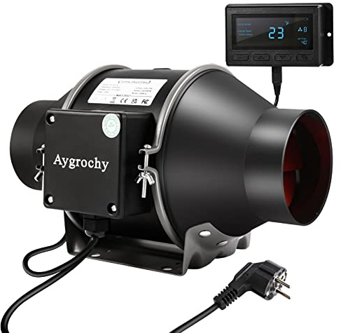 Aygrochy Quiet 6” Inline Duct Fan with Temperature Humidity Controller - Ventilation Exhaust Fan Using for Heating Cooling Booster, Grow Tents, Hydroponics,Home use Ventilation and Exhaust Blower.