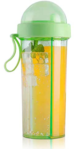 HERCHR 600 Ml Trinkbecher Becher Mit Deckel Und Strohhalm, Doppelte Trinkflasche, Wiederverwendbare Hartplastikbecher, 2-in-1-wasserflasche Für Outdoor-reisesport(grün)