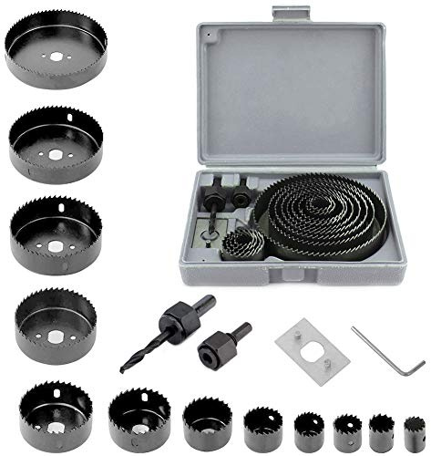 Lochsäge-Set 16-Teilig mit Sägeblättern 19-127mm, Kreisschneider Lochkreissäge mit Werkzeugkasten für Downlights, Weichholz, Gipskarton