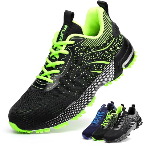 Furuian Säkerhetsskor herr arbetsskor herr dam lätta sportiga ventilerande skyddsskor med stålhätta sneakers, Grön, 39 EU