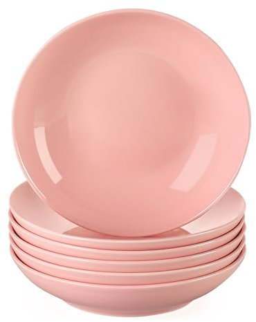 LOVECASA serie Sweet Platos Hondos Juego de 6 Platos de Sopa Ensalada, 21cm 550ML Cocina Vajilla de Porcelana Color Rosa