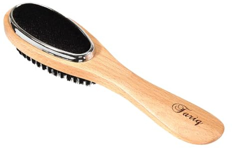 3 in 1 Beech Wood Clothes Brush, Lint Brush and Pet Hair Removal Brush | Shoe Horn Handle, Stiff and Soft Velvet Sides, Suits Coats Car Upholstery
