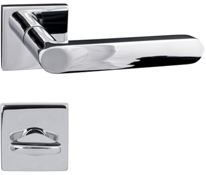 domino Türgriff Drückergarnitur WC - Badezimmer Set quadratische Rosette für Badezimmertüren Set WC - Rosetten-Garnitur Aluminium Chrom Türdrückergarnitur DENVER-QR SLIM M6