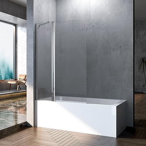 Duschwand für Badewanne 90x140cm Drehtür Duschtrennwand Badewannenaufsatz Duschabtrennung mit 6mm Nano Easy Clean Glas