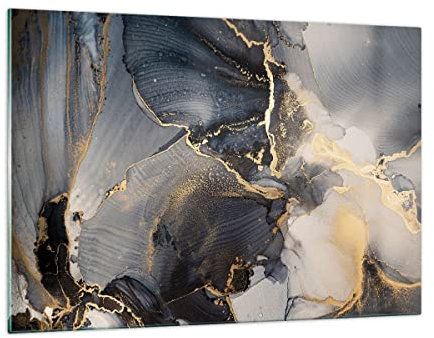 ARTTOR Decoracion Salon Oscuro Abstracción Oro Vidrios decorativos 120x80cm Cuadro Sobre Vidrio Moderno Cocina Cuadros Pared Impresiones Impresión en Cristal Wall Art Prints Grande XXL GAA120x80-4824