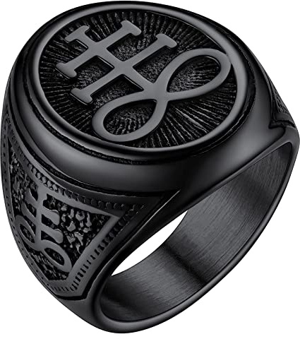 FaithHeart Herren Jungen Bandring Punk Gotik Statementring Siegel von Satan Bandring Schwarz Punk Leviathan Siegelring Partnerring Freundschaftsring