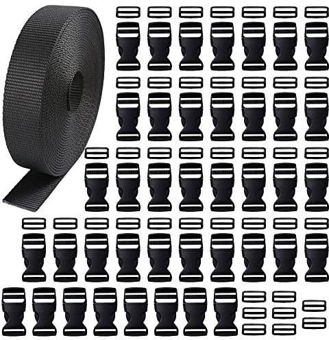 HUAZIZ 15 mm plastspänne-set innehåller 40 stycken plastspännen, platta sidospännen och 10 meter nylonband, band för gör-det-självare, bagagerem, husdjurshalsband, ryggsäck, 40 stycken