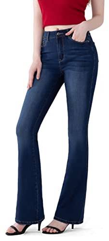 FLYING BANANA Women's Totally Shaping Curvy Stretchy Bootcut Flare Denim Jeans (Dark Blue, 10 Short)