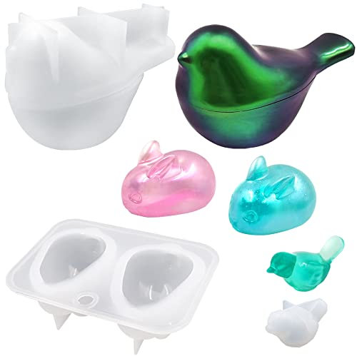 AFUNTA 3D-Tier-Harz-Formen, niedliche Kaninchen-Vogelform, Silikonformen, Osterhasen, Epoxidharz-Formen, Vogel-Aufbewahrungsform für DIY-Schmuck, Schmuckbehälter, 3 Stück