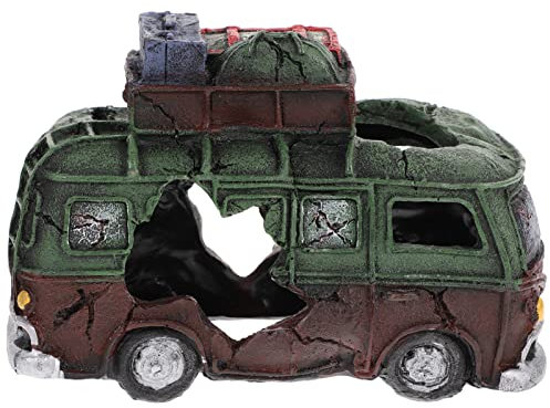 DOITOOL Autodekoration Aquarium Autowrack Dekorationen Aquarium Harz Bus Ornament Fischversteck Höhle Für Süßwasser Salzwasser Betta Fisch Dekorationen Auto-
