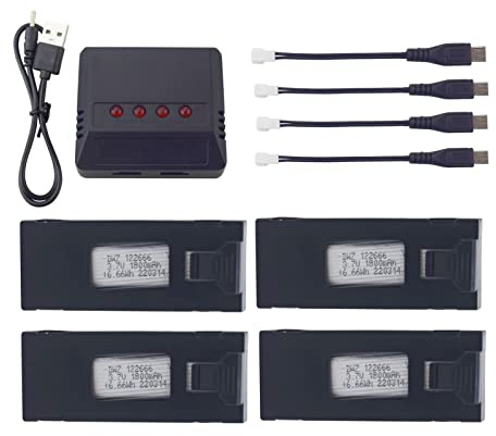 4PCS 3.7V 1800mah Lithiumbatterie mit 4-in-1 Ladegerät für E88 E88PRO E88MAX E525 E99 E99PRO P1 P5PRO K3 S1 P8 RC Fernbedienung Vier-Achsen Flugzeugzubehör UAV Standby