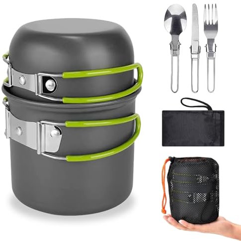 Udbrud Set di Pentole da Campeggio, Gavetta Pentole Set da Campeggio Inox da Campeggio Posate Pieghevoli per Viaggiare Trekking Escursionismo