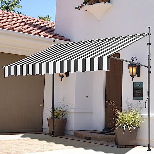 Tenda da Sole Regolabile manualmente, Tenda da Sole con Morsetto a Strisce per Tenda da Sole, Retrattile, Anti-UV, Impermeabile, per Esterni 2.5M GrayandWhiteStripes