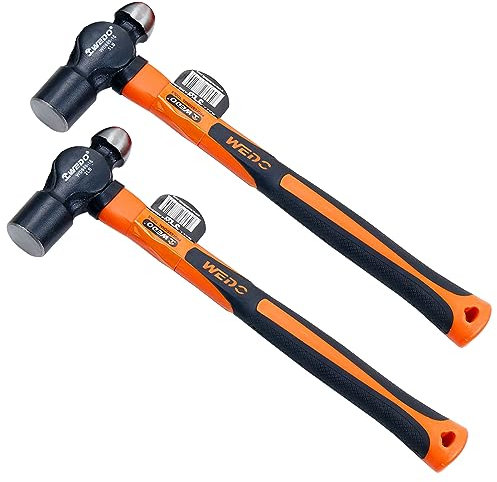 WEDO Lot de 2 marteaux à bille, 1350 g + 1350 g, manche en fibre de verre, marteau de serrurier, longueur 340 mm, acier au carbone, résistant aux chocs, poignée antidérapante, forgé