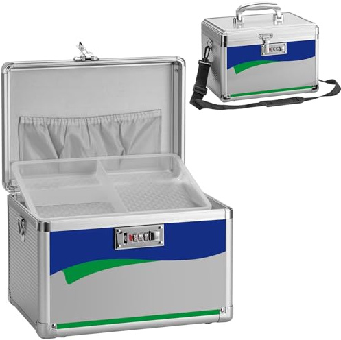 GODLONSEN Abschließbare Medizinbox, 28.4 x 19.3 x 19.3 cm, Sichere Zahlenschloss Box, Erste Hilfe Sicher Medikamenten Aufbewahrungsbox für Haus Schule Krankenhaus (Silber, Mittel)
