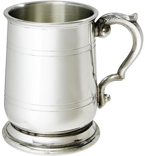 I LUV LTD Estaño Jarro Media Pinta Líneas Dobles en la Parte Superior e Inferior del Cuerpo Estilo Jacobeo Manija de Desplazamiento Puro Cerveza Jarro Regalos Personalizados para Hombres y Mujeres