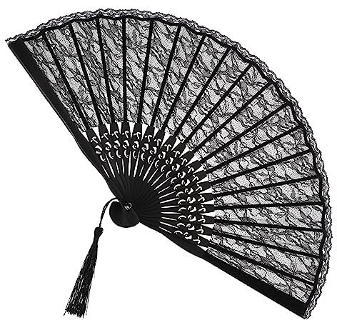 BIUDECO Victorian Lace Fan 23cm Silk Hand Fan Handmade Embroidery for Women's Fashion Wedding Favor and