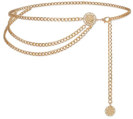 KSJEHW Ceinture Chaine Femme, Multicouche Chaîne pour Ceinture Dorée Réglable Chaîne Ventre Chaîne de Corps pour Robe（Or）