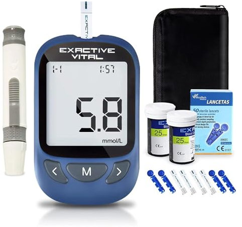 BLUEZY Misuratore di Glucosio nel Sangue, Misuratore Glicemia, Glucometro con Strisce Reattive da 50 Pezzi E 50 Lancette, Previene Il Glucometro Continuo di Precisione della Machine Mmol/L