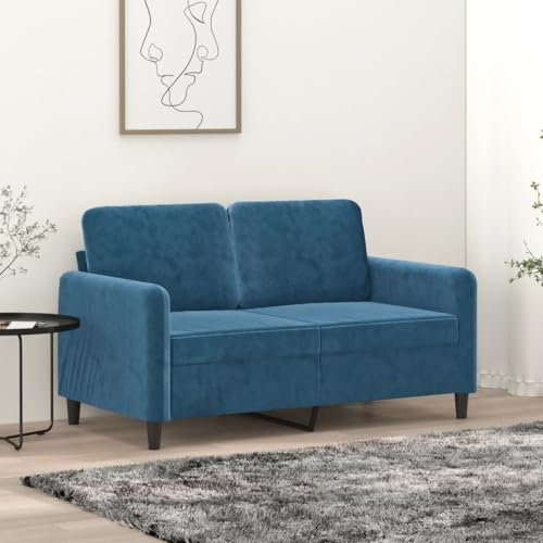 Willood 2-Sitzer Sofa, Loungesofa Couch mit Armlehnen Rückenkissen, Wohnzimmersofa Designsofa Metallgestell, Sitzmöbel Zweisitzer Blau 120 cm Samt