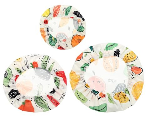 sourcing map 3 fundas reutilizables para cuencos en 3 tamaños, tela de algodón elástica, lavable, tapas de tela elástica para prueba de pan, almacenamiento de alimentos de cocina, sobras