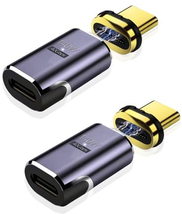 AOUZOVLI 2 Stück USB C Magnet Adapter, Verbinder, 140 W Magnetisch Adapter, Magnetic Cable Schnellladung/USB4 40 Gbit/s/8K-Video, Geeignet für Laptops, Mobiltelefone, HD-Fernseher