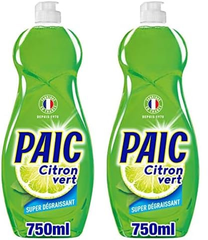PAIC - Liquide Vaisselle Paic Citron Vert Super Dégraissant - Nettoie - Dégraisse - Élimine les mauvaises odeurs - 750 ml (Lot de 2)