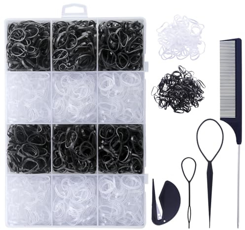 HCliptie 2200 Stck elastische Haargummis, 6 natrliche Farben, Mini-Gummibnder mit Haarschwanz-Werkzeug und Kamm, Haar-Accessoires fr Frauen, Mdchen, Kleinkinder, Babys