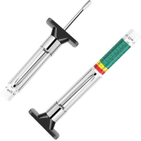 Tyre Tread Depth Gauge UK, 6-Sided Smart Color Coded Tyre Depth Gauge, Tyre Depth Measurement Tool for Trucks, Motorcycles, Cars and Any Car, Car Tire Tread Depth Gauge in 25MM/32nds