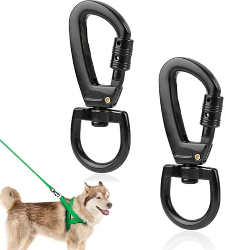 SGERUFZ 2 Pcs Mousqueton Pivotant pour Laisse Chien Clés Acier Inoxydable Double Mousqueton à Boulon Lourd (Petit) Noir