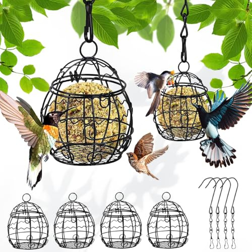 4 Stück Meisenknödelhalter, 7cm Meißenknödelhalter Vogelfutterstation | Futterspender Vögel, Metall Vogelfutterspender, Wildvögel zum Aufhängen, mit S-Förmigen HakenV für Wildvögel Garten