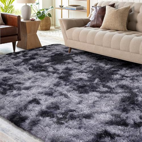 XSIVOD Hochflor Teppich Dunkelgrau 120x160 cm, Weicher Teppich Wohnzimmer | Waschbarer flauschiger Hochflor Teppich, rutschfeste Matte für Schlafzimmer, Kinderzimmer und Büro, moderner weicher Teppich