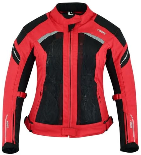 Damen Motorradjacke Touring Schwarz – Leichte Textiljacke mit eingebauten Protektoren für den Sommer,Damen Motorrad Roller Texctil Jacke Rot (DE/NL/SE/PL, Alphanumerisch, L, Regular, Regular, RED)