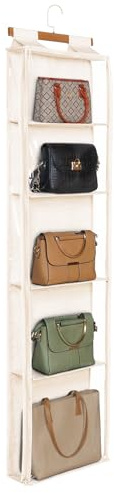 Syeeiex Staubdicht hängende Handtaschen Organizer mit Reißverschluss, extra große 5 klare Taschen Handtasche aufbewahrung Handtasche Veranstalter für Kleiderschrank, über Tür, Wohnzimmer