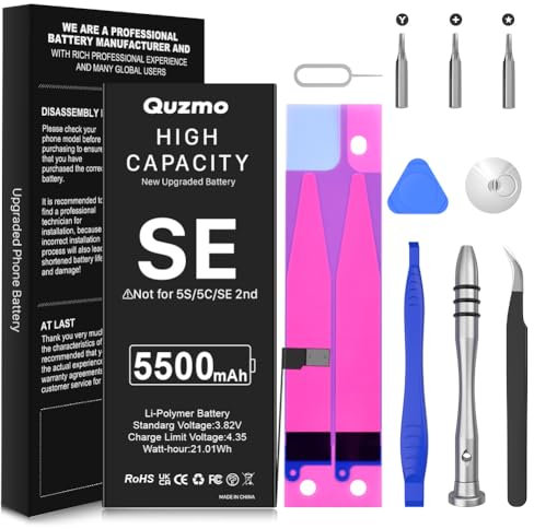 Batteria per iPhone SE 2016, 5500 mAh ad alta capacità di sostituzione della batteria per iPhone SE 1a generazione modelli A1662, A1723, A1724 con kit di strumenti