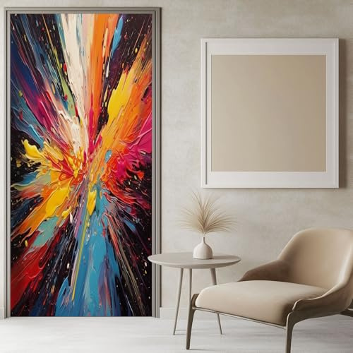Tür Tapeten Selbstklebend Abstrakte Kontrastreiche Farbexplosion 100x200 cm Bunt Türposter Türaufkleber Wasserdicht Abnehmbare Vinyl Türfolie Fototapete Diy Wandbild Schlafzimmer Badezimmer