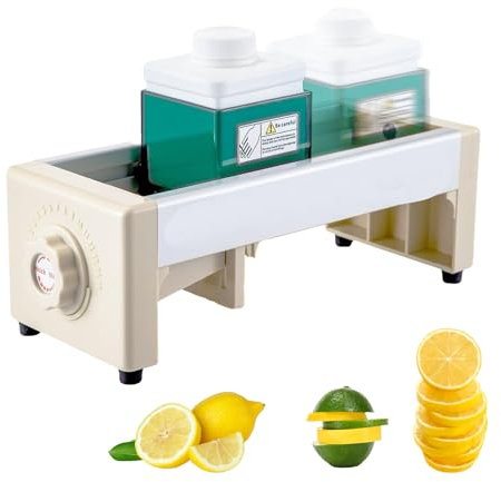 DOJOEUU Cortadora Manual de Limones, Rebanadora Comercial de Frutas y Verduras, Ajuste de Grosor de 0-15 Engranajes, Diseño de Rodillo, Cuchilla de Acero Inoxidable