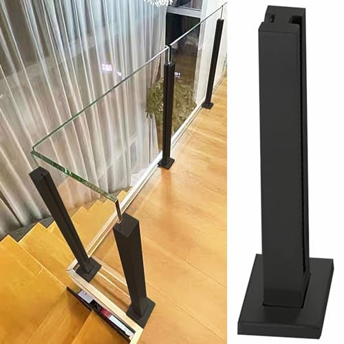 Kit per balaustra in vetro in acciaio inox 304 per ringhiera per scale con pali quadrati neri, 90 cm, 100 cm, 110 cm e 120 cm, sistema di ringhiera in vetro resistente ed elegante per corridoi