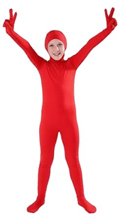 Barn öppet ansikte helkroppsdräkt stretchig kostym zentai overall, unisex pojkar flickor danskläder enhetskläder dräkter för halloween cosplay, röd