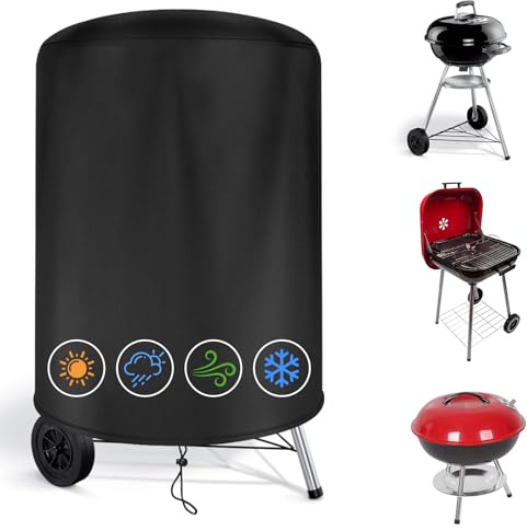 OFFCUP Housse de Barbecue Rond, Φ70*90cm Imperméable Housse Barbecue Exterieur à Gaz Weber 57 CM, 210D Tissu Oxford Anti-UV Résistante aux Intempéries Housse de Protection, Noir