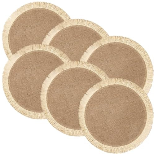 ELAYARD Set 6 Pezzi Tovagliette Intrecciate Rotonde in Lino Naturale 38 Cm Sottopentola Resistente Al Calore Sottobicchiere Antiscottatura Per Ristoranti, Cucina e Casa