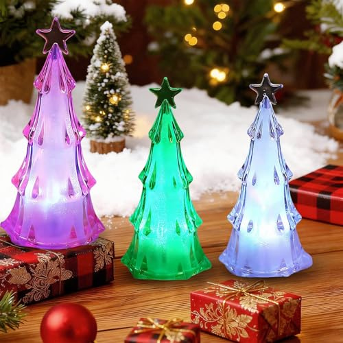 Walenbily Mini julgran LED, 3 set julgran liten belysning i vitt, rött och grönt, akryl med flerfärgat ljus, perfekt för feststämning