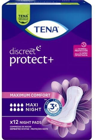 TENA Discreet Protect+ Maxi Night Assorbenti Notte Assorbenti notturni per incontinenza indicati per perdite urinarie moderate o abbondanti 12 pz Confezione Scorta da 6