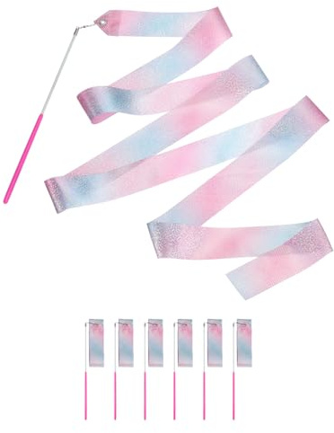 QUARKZMAN 6 Stück Glitzernde Tanzbänder Flatterbänder Gymnastikbänder 6.6Ft Glänzende Seidentanzbänder Tanzstab Für Tanzbänder Pink Wirbelbänder