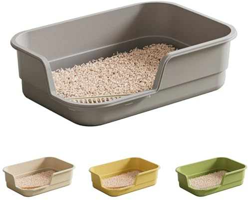 Generisch Caja de arena para gatos con borde antisalpicaduras en la parte superior, con entrada baja, 49 x 35,5 x 13 cm, fácil de limpiar para gatos pequeños y medianos